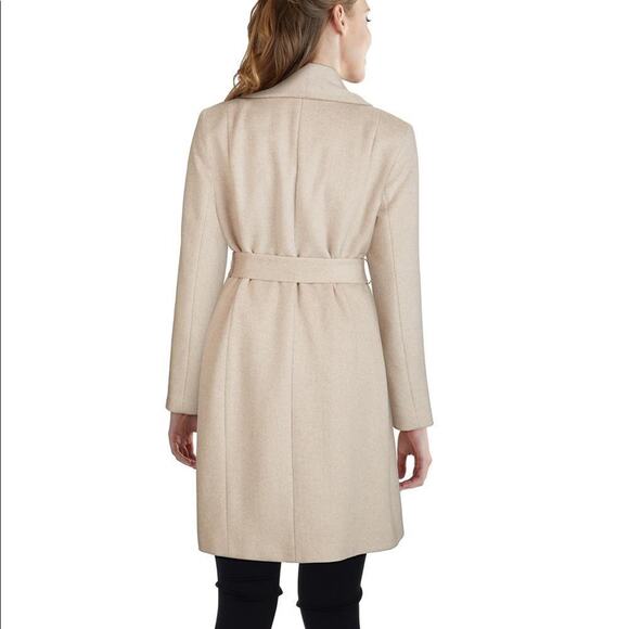 NEW Size 14 Cole Haan Belted Wrap Coat Bone missing belt - Picture 2 of 12